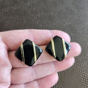 Elegant Black Enamel and Gold Women's Earrings